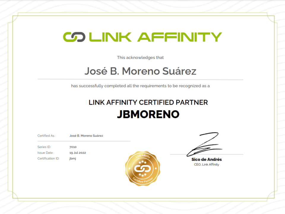 Certificado de partner oficial de Link Affinity